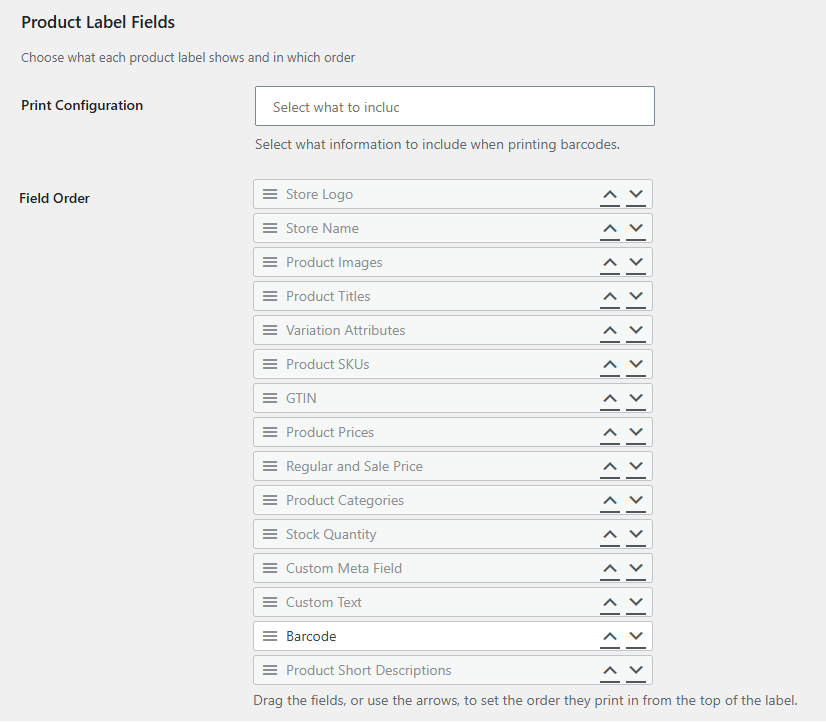 Product label fields