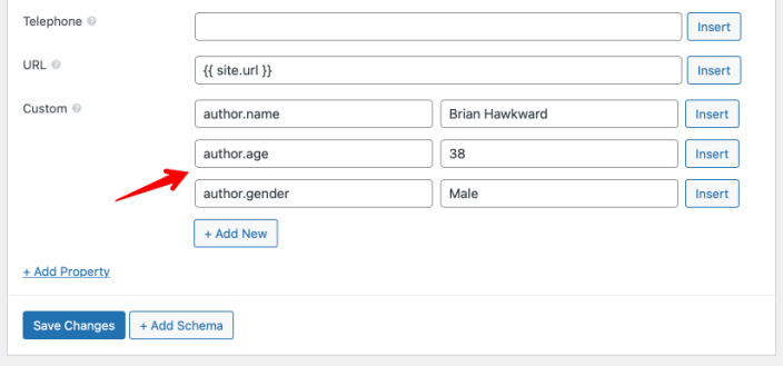 Implement structural data for custom properties