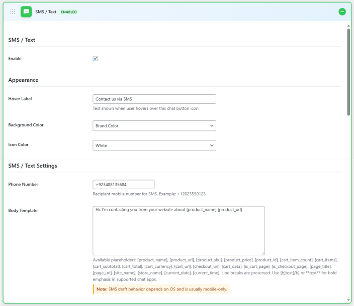 SMS/Text Settings