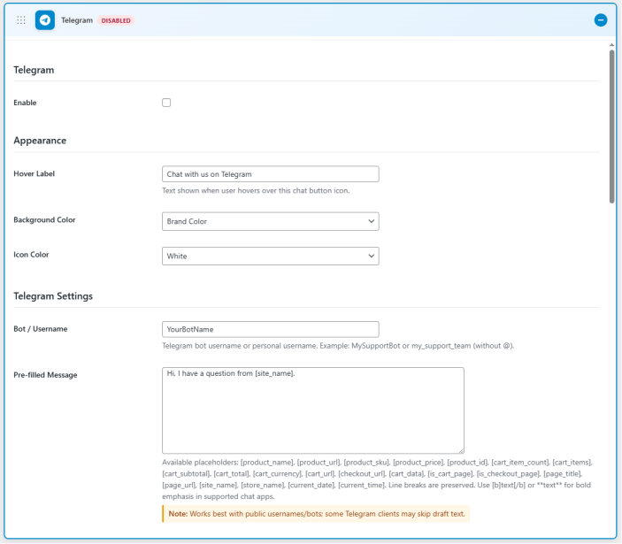 Telegram Settings
