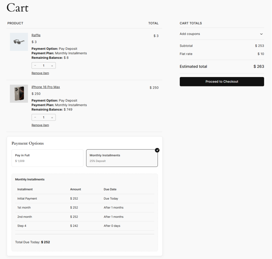 Use One Payment Plan for a Whole Cart
