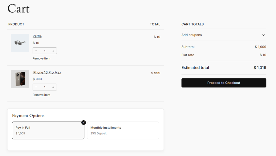 Use One Payment Plan for the Whole Cart