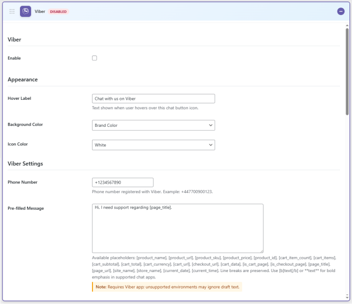 Viber Settings