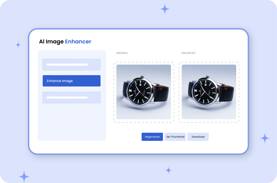 AI image enhancer dashboard showing WooCommerce product image enhancement interface