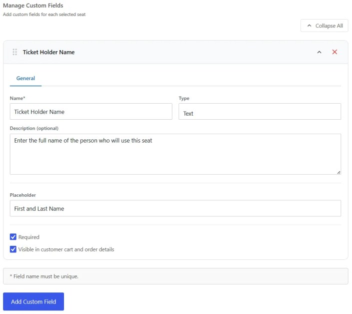 Custom Fields tab