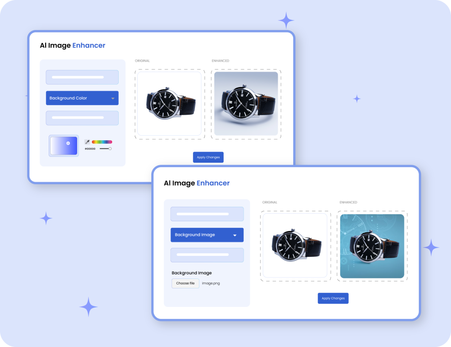 AI tool interface for customizing product background colors and removing backgrounds