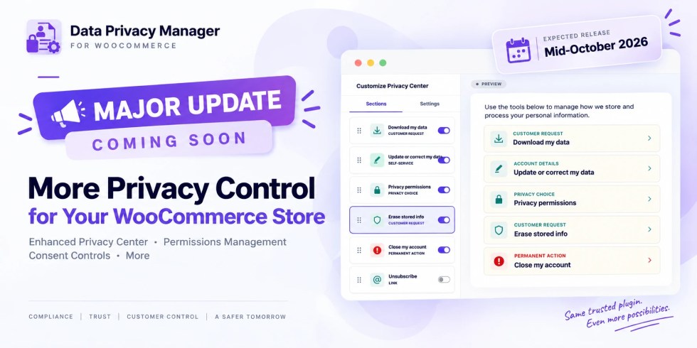 Data Privacy Manager for WooCommerce major update coming mid-October 2026