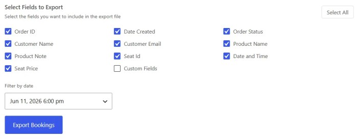 Export Bookings tab