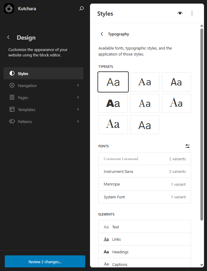 kutchara typography settings
