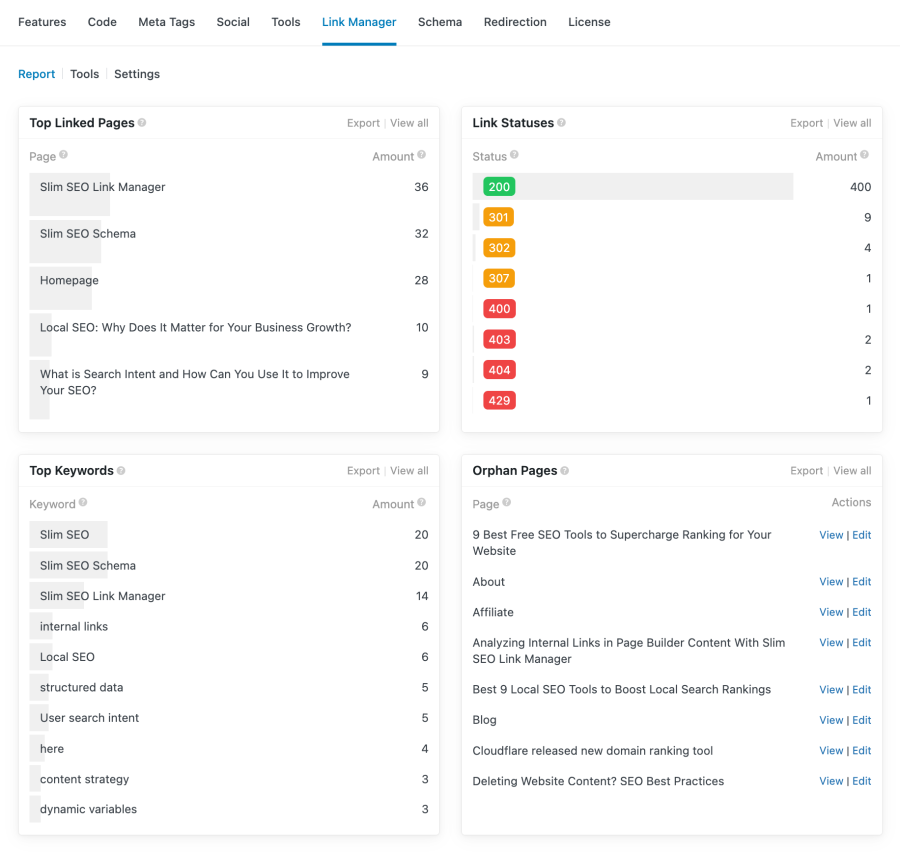 Real-time link reports