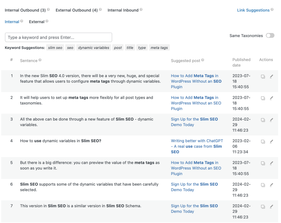 Automatic link suggestions