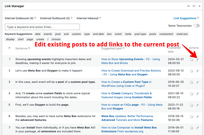 Edit an old post to insert link