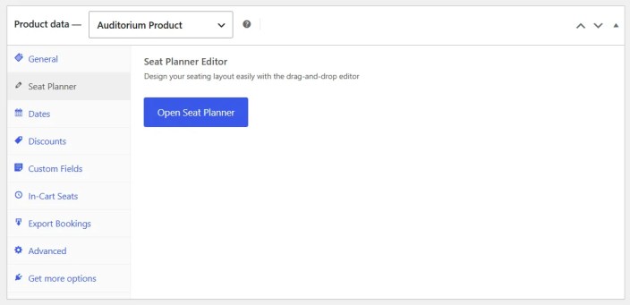 Product edit with Auditorium type and Seat Planner tab