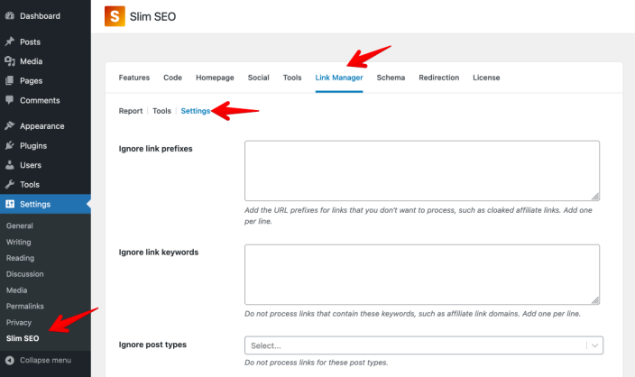 Go to Slim SEO Pro settings tab