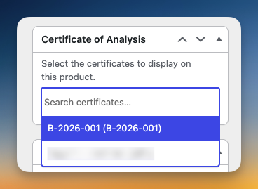 Selecting a certificate to display on a product.