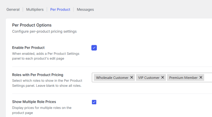 Per Product Options