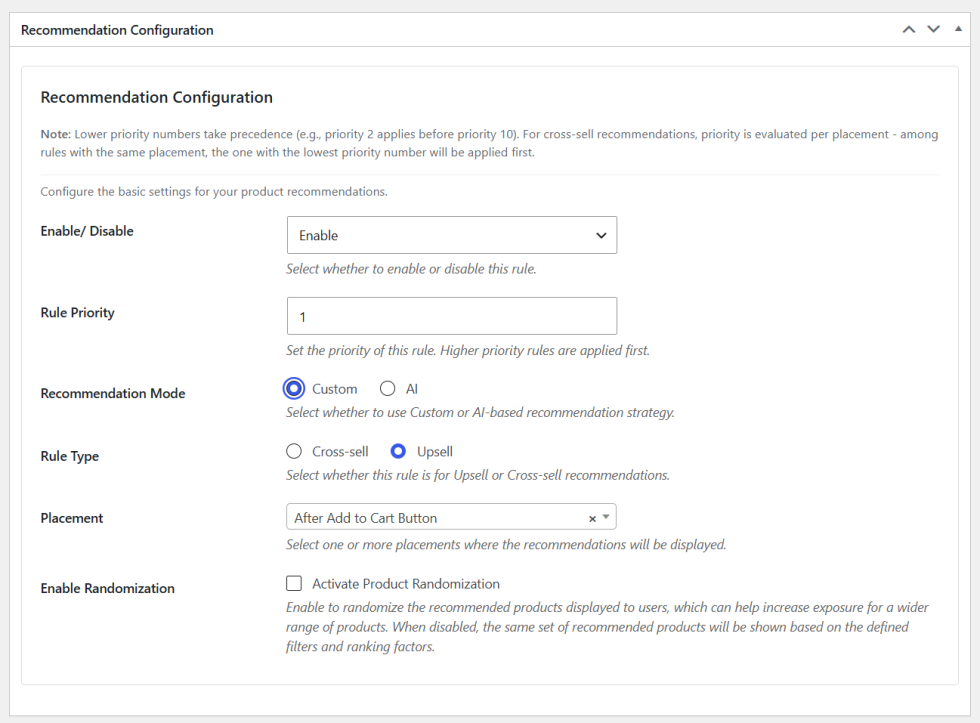 Recommendation Configuration