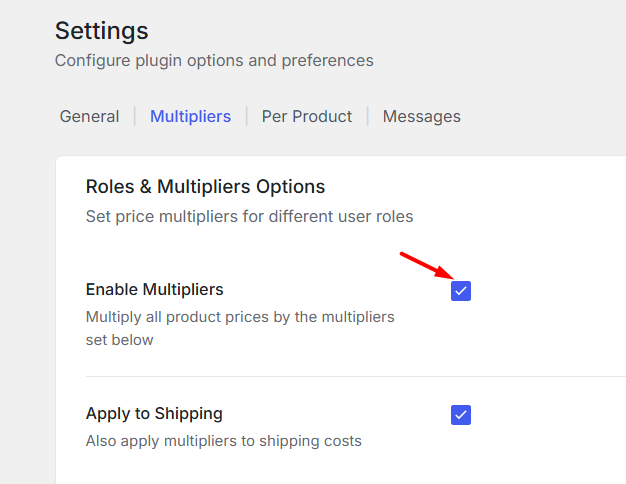 Roles & Multipliers Options