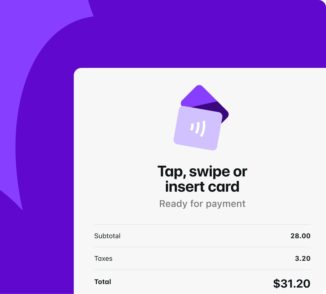 The WooCommerce POS payment screen, ready to take payment by tap, swipe, or inserting card