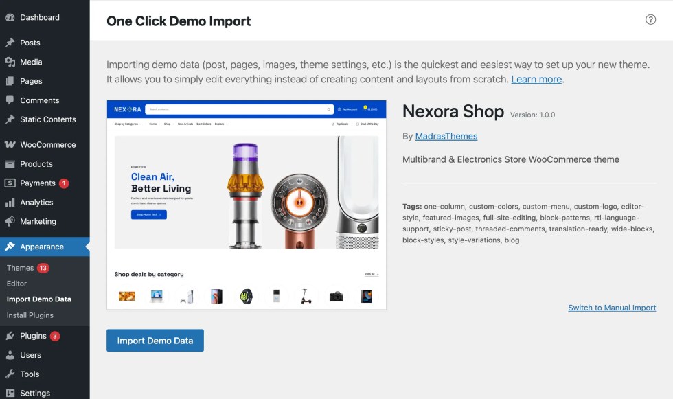 Once Click Import