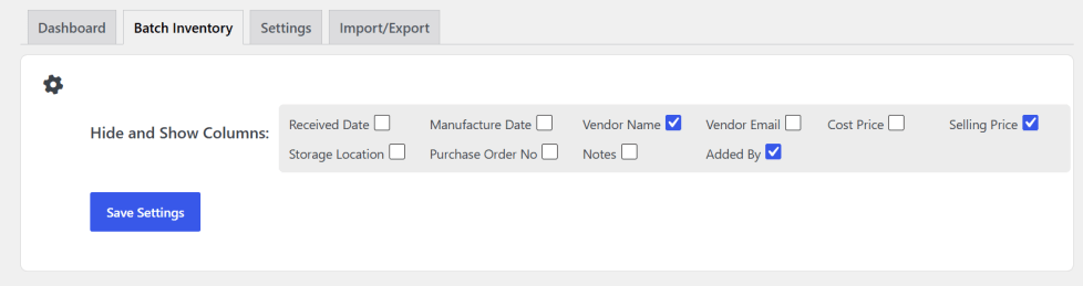 Batch Inventory tab showing tools to create new batch inventories and view all existing inventory records in a centralized list.