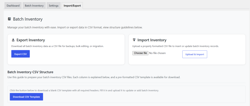 batch import export tab