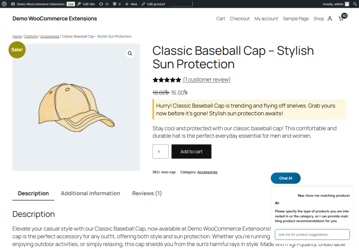 AI product chat assistant showing shopper product suggestions.