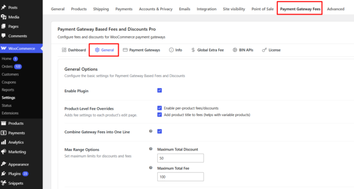 Default General page display