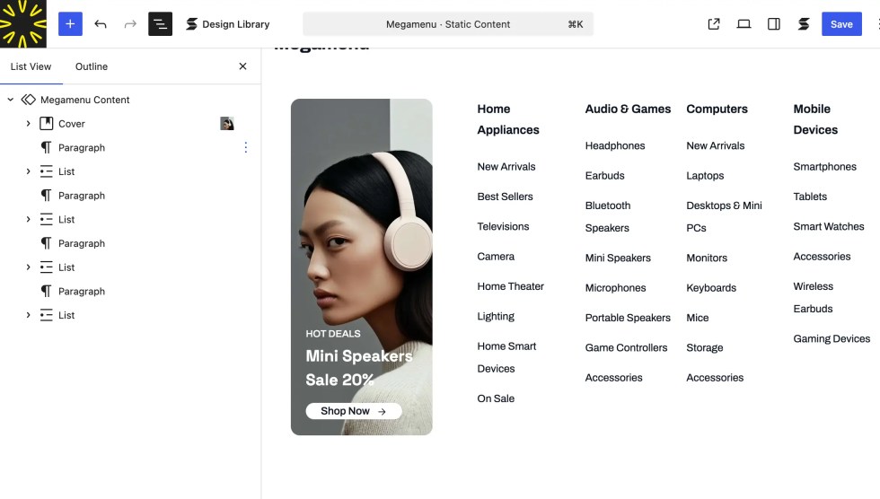 Pages Megamenu Settings