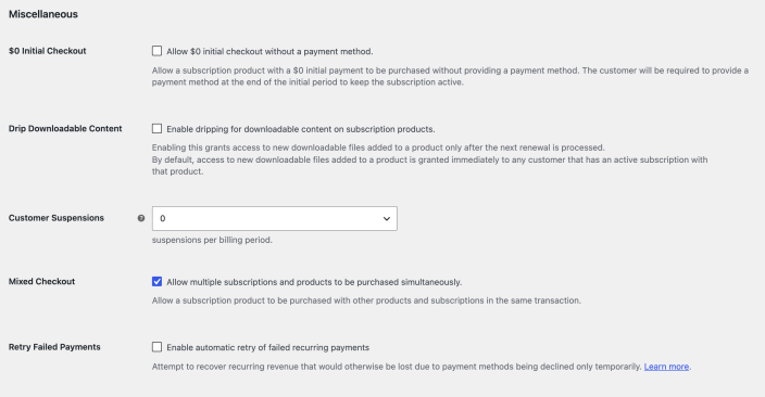 WooCommerce Subscriptions miscellaneous settings