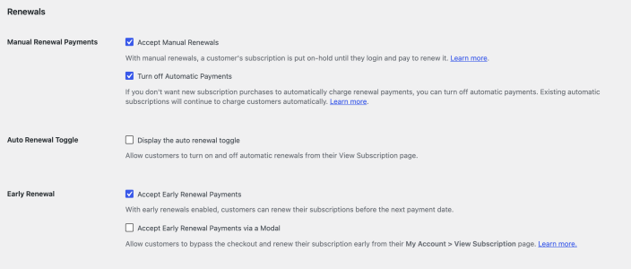 WooCommerce Subscriptions renewals settings