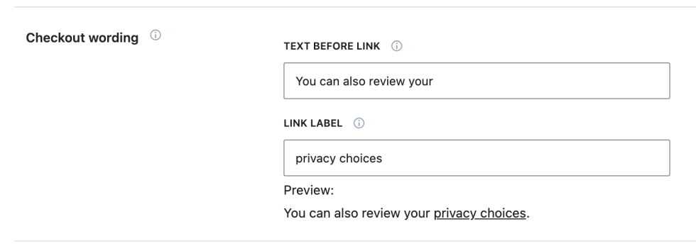 Customize checkout permission link wording