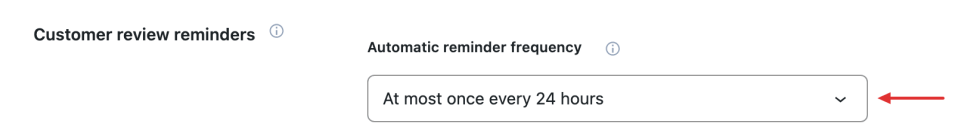 Automatic reminder frequency set to At most once every 24 hours, with an arrow pointing to the selector.