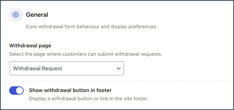 General Settings - Withdrawal page