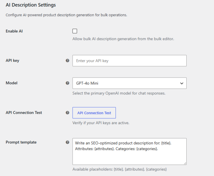 AI Description Settings