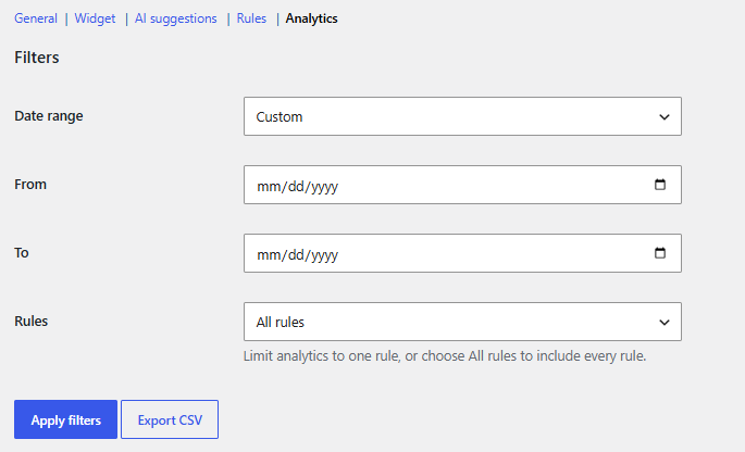 Analytics Filters Dashboard