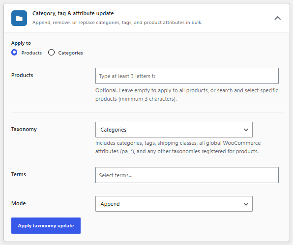 Category, Tag, and Attribute Update