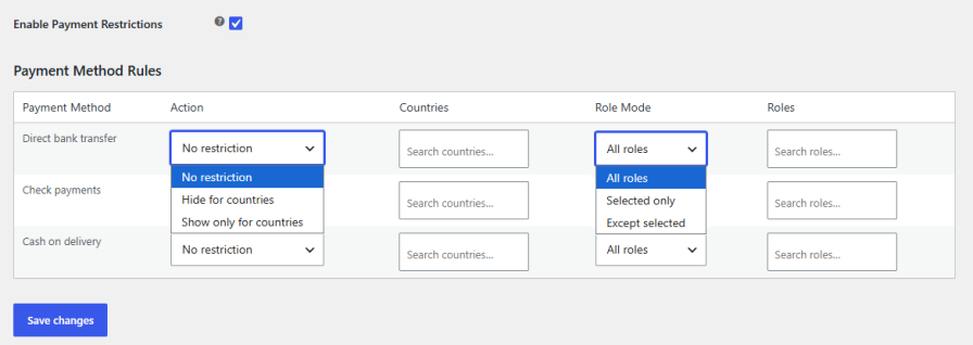 Control Payment Methods by Country (IP)