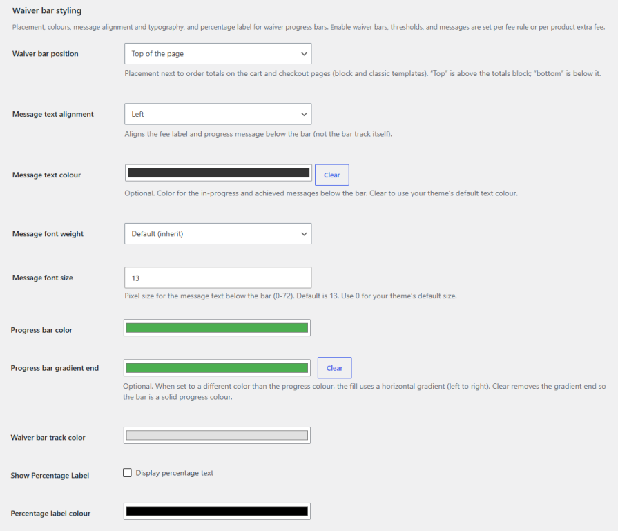 Customizable Waiver Bar Styling and Messaging