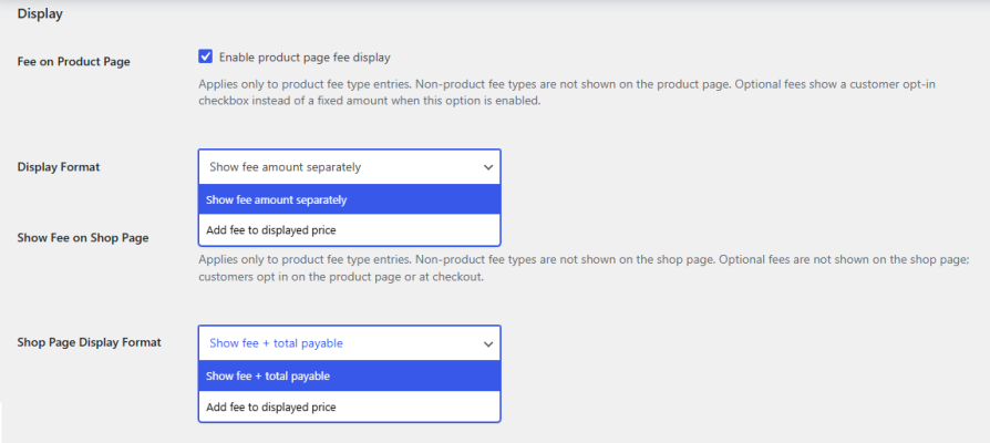 Display Extra Fee on Product and Shop Pages