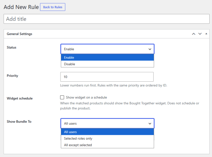 General Settings for the rule