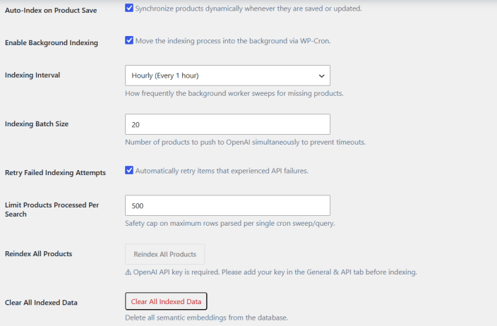 Indexing & Performance Settings