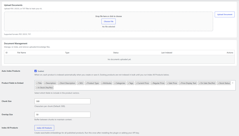 Knowledge Base & Embeddings Settings