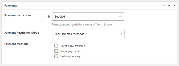Restriction Payment Rules Settings