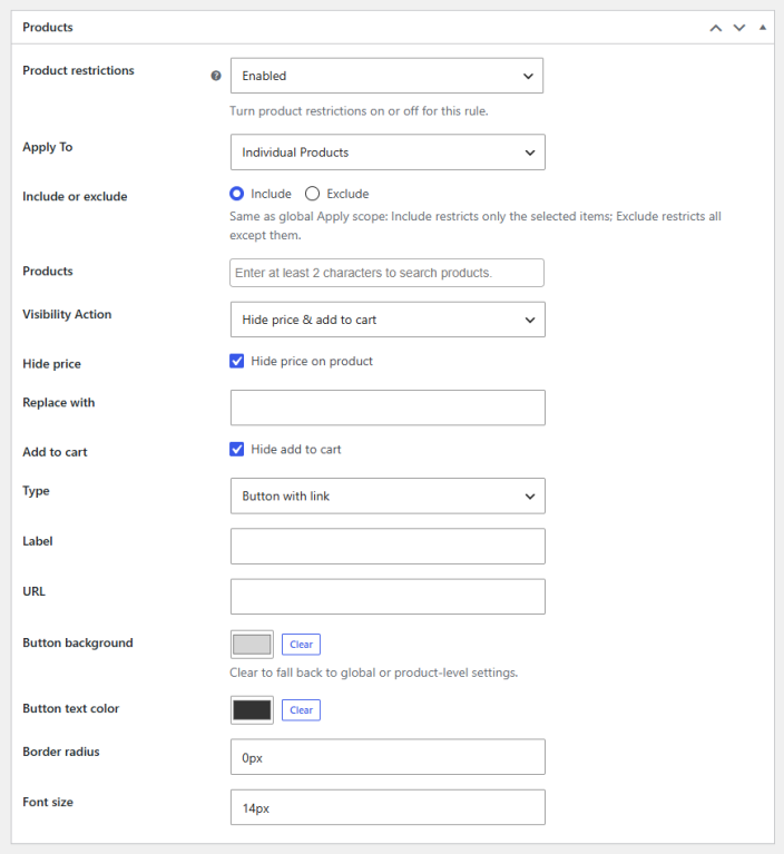 Restriction Product Rules Settings