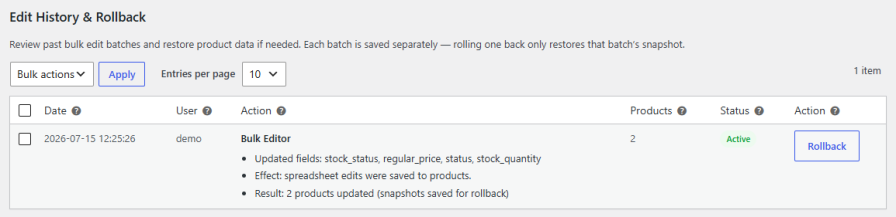 Review and Roll Back Any Bulk Edit Batch