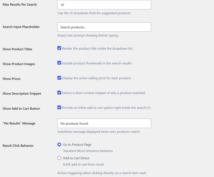 Search Display Settings