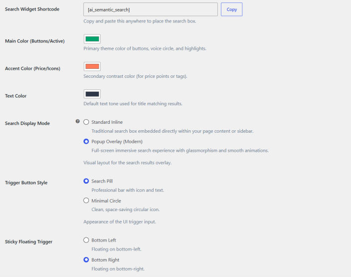 Search Widget Settings