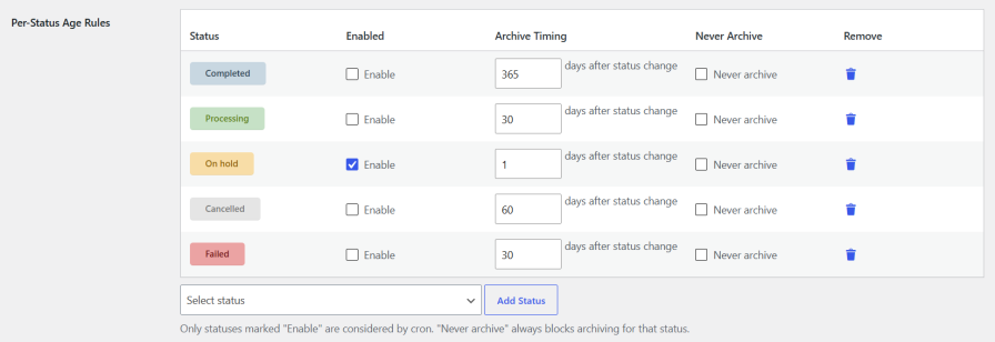 Set Archive Timing by Order Status