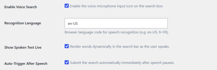 Voice Search Settings